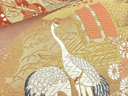 平和屋着物●六通柄袋帯 唐織 延喜絵巻流文 金糸 正絹 逸品 BAAM2758ea