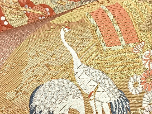 平和屋着物●六通柄袋帯 唐織 延喜絵巻流文 金糸 正絹 逸品 BAAM2758ea