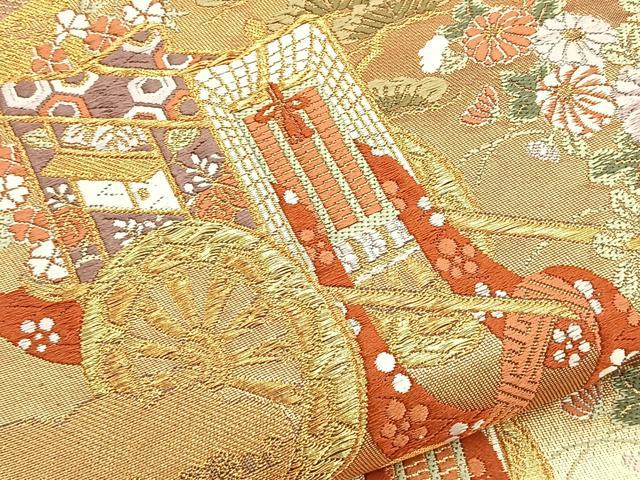 平和屋着物●六通柄袋帯 唐織 延喜絵巻流文 金糸 正絹 逸品 BAAM2758ea
