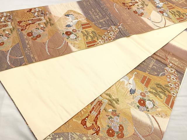 平和屋着物●六通柄袋帯 唐織 延喜絵巻流文 金糸 正絹 逸品 BAAM2758ea