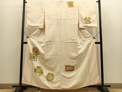 平和屋着物■訪問着　刺繍　花絵皿　金彩　正絹　逸品　BAAM2959ph