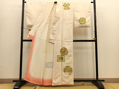 平和屋着物■訪問着　刺繍　花絵皿　金彩　正絹　逸品　BAAM2959ph