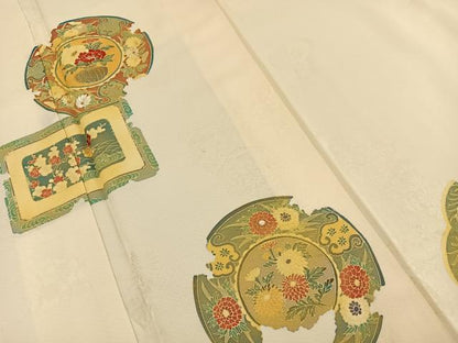 平和屋着物■訪問着　刺繍　花絵皿　金彩　正絹　逸品　BAAM2959ph