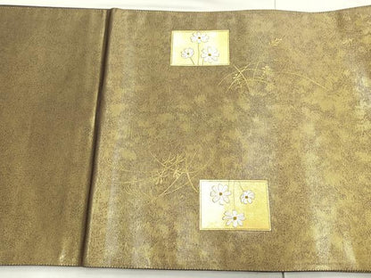 平和屋着物◎太鼓柄袋帯 刺繍 孔雀 金彩 正絹 逸品 BAAM3301cm