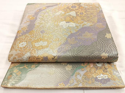 平和屋着物◎六通柄袋帯 道長花鳥文 金銀糸 正絹 逸品 BAAM3302cm
