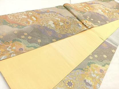 平和屋着物◎六通柄袋帯 道長花鳥文 金銀糸 正絹 逸品 BAAM3302cm