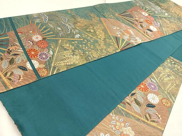 平和屋着物◎六通柄袋帯 唐織 華扇蒔絵文 金糸 正絹 逸品 BAAM3419cm