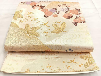 平和屋着物◎六通柄袋帯 唐織 光悦錦 花鳥文 金糸 正絹 逸品 BAAM3426cm