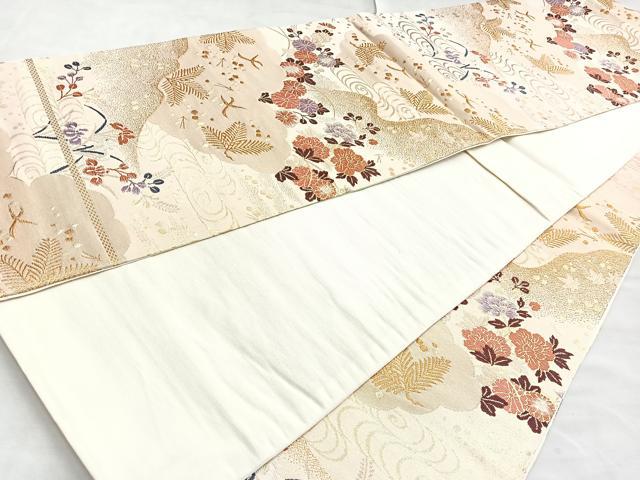 平和屋着物◎六通柄袋帯 唐織 光悦錦 花鳥文 金糸 正絹 逸品 BAAM3426cm