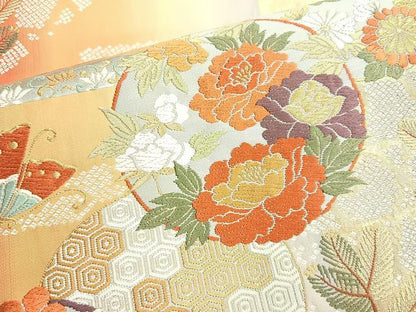 平和屋着物◎六通柄袋帯　唐織　花丸文　金銀糸　正絹　逸品　BAAM3429cm
