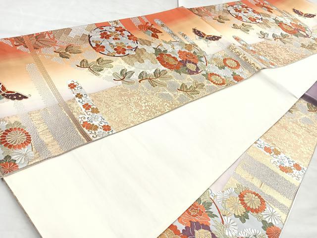 平和屋着物◎六通柄袋帯　唐織　花丸文　金銀糸　正絹　逸品　BAAM3429cm