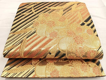 平和屋着物◎佐賀錦 六通柄袋帯 舞花文 金糸 鈴乃屋扱い 正絹 逸品 BAAM3431cm