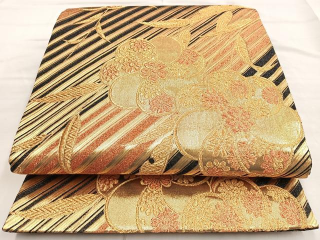 平和屋着物◎佐賀錦 六通柄袋帯 舞花文 金糸 鈴乃屋扱い 正絹 逸品 BAAM3431cm