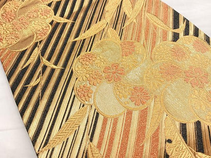 平和屋着物◎佐賀錦 六通柄袋帯 舞花文 金糸 鈴乃屋扱い 正絹 逸品 BAAM3431cm