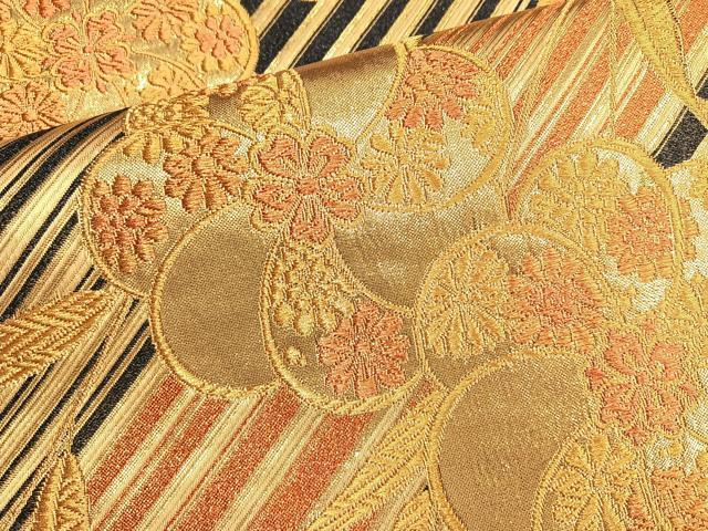 平和屋着物◎佐賀錦 六通柄袋帯 舞花文 金糸 鈴乃屋扱い 正絹 逸品 BAAM3431cm