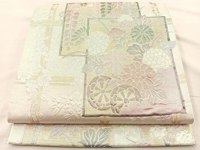 平和屋着物◎六通柄袋帯 ふくれ織 彩雅 銀糸 正絹 逸品 BAAM4801if