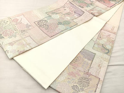 平和屋着物◎六通柄袋帯 ふくれ織 彩雅 銀糸 正絹 逸品 BAAM4801if
