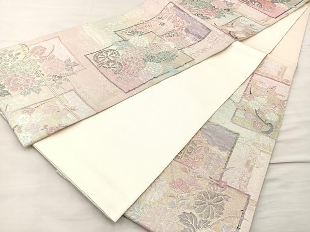 平和屋着物◎六通柄袋帯 ふくれ織 彩雅 銀糸 正絹 逸品 BAAM4801if