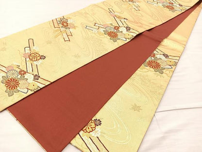平和屋着物◎六通柄袋帯 唐織 花筏 金糸 正絹 逸品 BAAM4817if