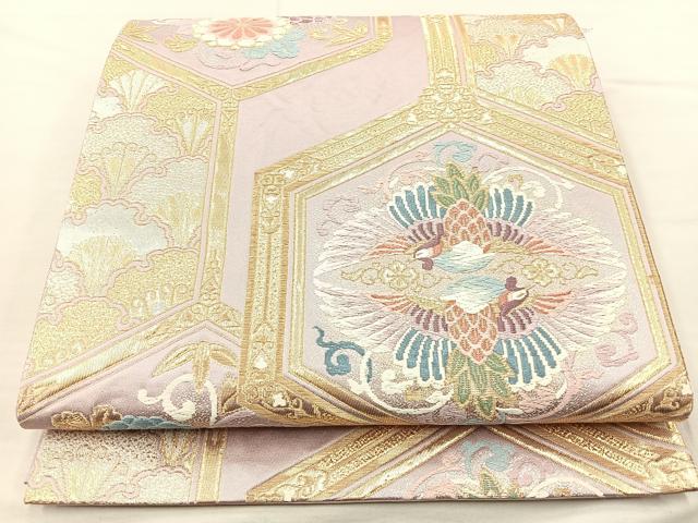 平和屋着物◎六通柄袋帯 唐織 向かい鳳凰亀甲花文 金糸 正絹 逸品 BAAM4822if