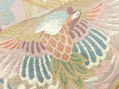 平和屋着物◎六通柄袋帯 唐織 向かい鳳凰亀甲花文 金糸 正絹 逸品 BAAM4822if