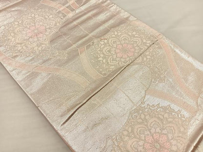 平和屋着物◎六通柄袋帯 唐織 立涌花文 銀糸 正絹 逸品 BAAM4825if