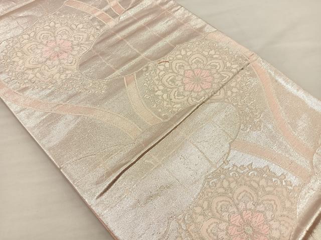 平和屋着物◎六通柄袋帯 唐織 立涌花文 銀糸 正絹 逸品 BAAM4825if