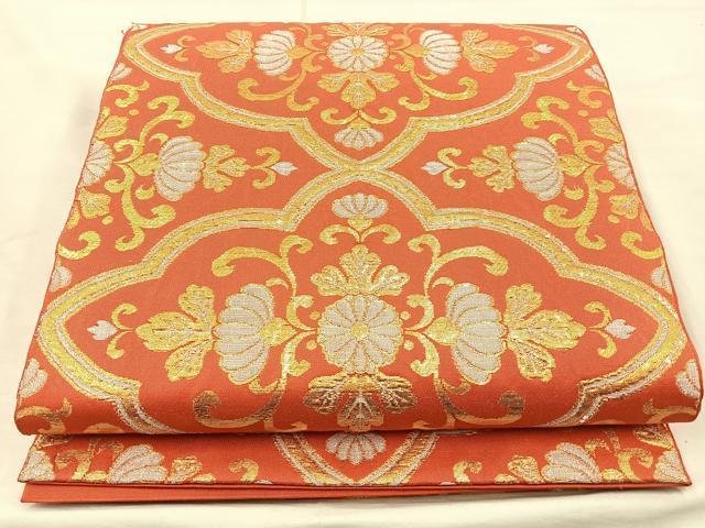 平和屋着物◎六通柄 本袋帯 飾花文 金銀糸 正絹 逸品 BAAM4830if