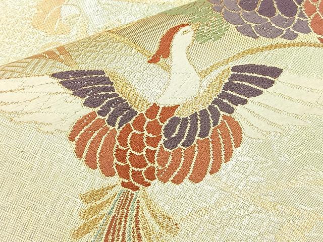平和屋着物◎六通柄袋帯 唐織 地紙尾長鳥花文 優彩箔 正絹 逸品 BAAM4848if