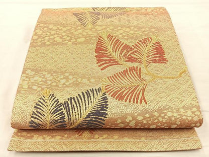 平和屋着物◎六通柄袋帯 唐織 若松葉 金糸 正絹 逸品 BAAM4852if