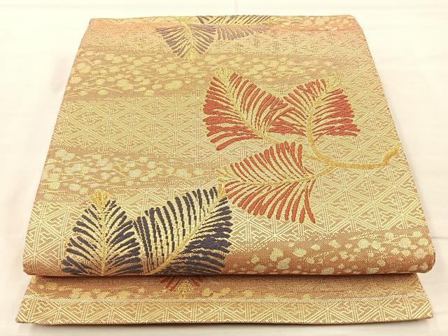 平和屋着物◎六通柄袋帯 唐織 若松葉 金糸 正絹 逸品 BAAM4852if