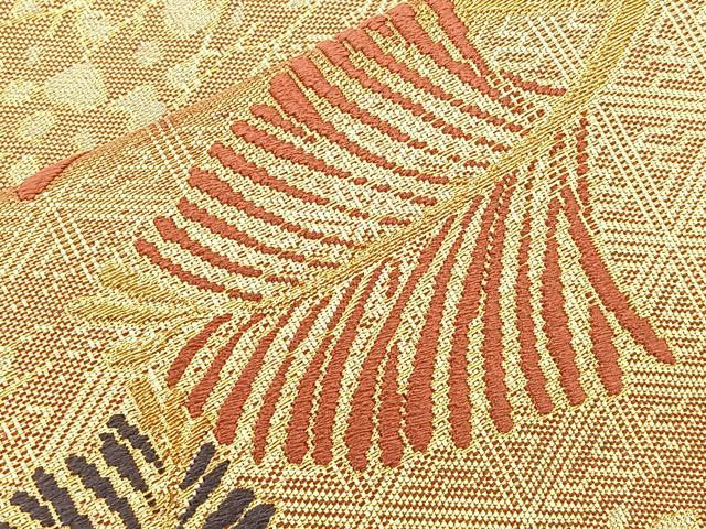 平和屋着物◎六通柄袋帯 唐織 若松葉 金糸 正絹 逸品 BAAM4852if