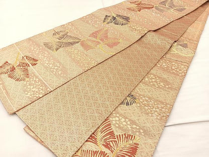 平和屋着物◎六通柄袋帯 唐織 若松葉 金糸 正絹 逸品 BAAM4852if
