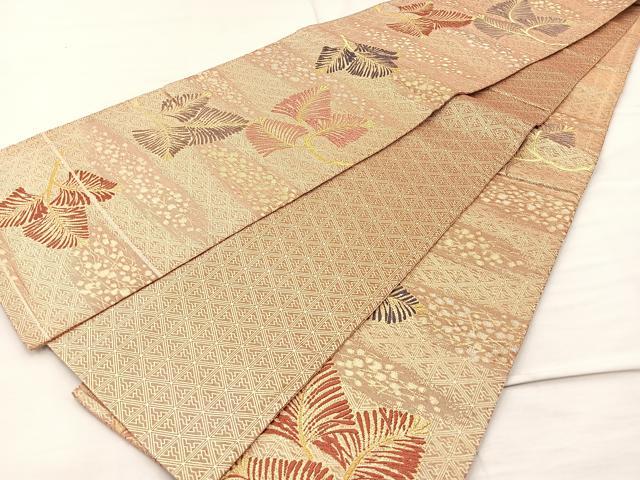 平和屋着物◎六通柄袋帯 唐織 若松葉 金糸 正絹 逸品 BAAM4852if