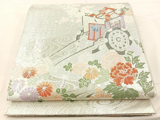 平和屋着物◎佐賀錦 六通柄袋帯 唐織 流水御所車 銀糸 正絹 逸品 BAAM4853if