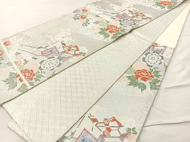 平和屋着物◎佐賀錦 六通柄袋帯 唐織 流水御所車 銀糸 正絹 逸品 BAAM4853if