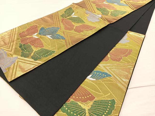 平和屋着物◎六通柄袋帯 唐織 舞蝶文 金糸 正絹 逸品 BAAM4858if