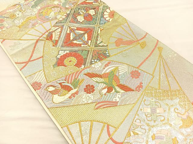平和屋着物◎西陣　野々村織物　六通柄袋帯　唐織　扇面鴛鴦花文　金銀糸　正絹　逸品　BAAM4873if