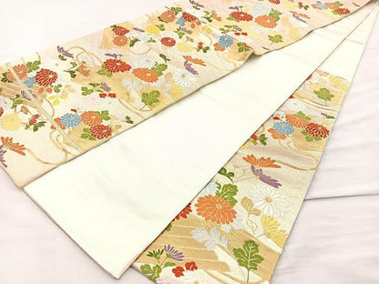 平和屋着物◎六通柄袋帯 唐織 花筏 金銀糸 正絹 逸品 BAAM4880if