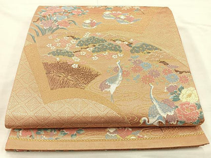 平和屋着物◎六通柄袋帯 唐織 地紙鴛鴦流水花文 金糸 正絹 逸品 BAAM5604if