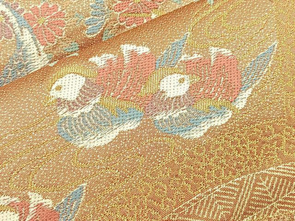 平和屋着物◎六通柄袋帯 唐織 地紙鴛鴦流水花文 金糸 正絹 逸品 BAAM5604if