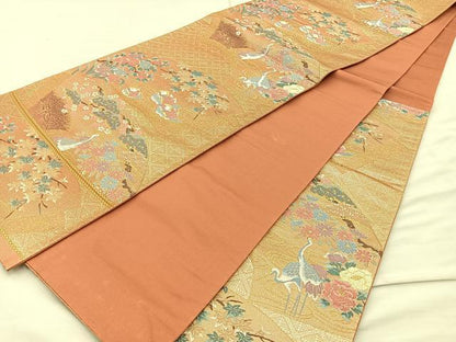 平和屋着物◎六通柄袋帯 唐織 地紙鴛鴦流水花文 金糸 正絹 逸品 BAAM5604if