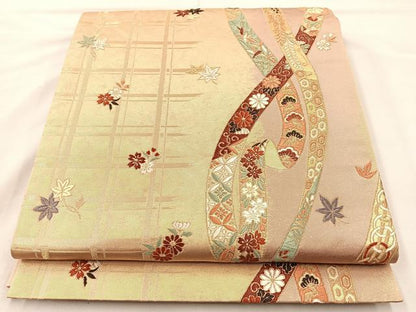 平和屋着物◎六通柄袋帯 唐織 鬘帯花文 金糸 正絹 逸品 BAAM5619if