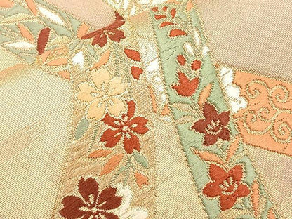 平和屋着物◎六通柄袋帯 唐織 鬘帯花文 金糸 正絹 逸品 BAAM5619if