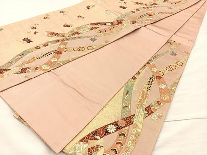平和屋着物◎六通柄袋帯 唐織 鬘帯花文 金糸 正絹 逸品 BAAM5619if