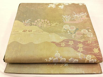 平和屋着物◎六通柄袋帯 立波花文 金糸 正絹 逸品 BAAM5624if