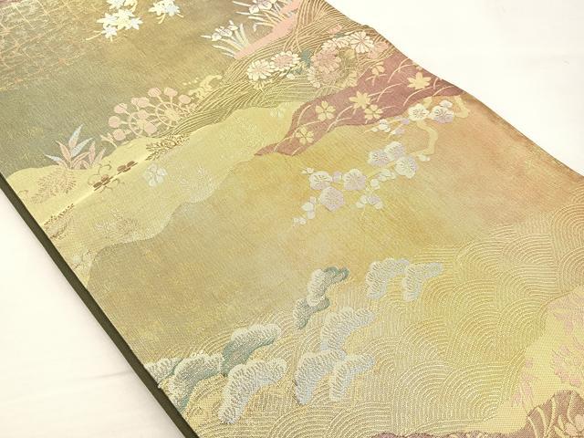 平和屋着物◎六通柄袋帯 立波花文 金糸 正絹 逸品 BAAM5624if