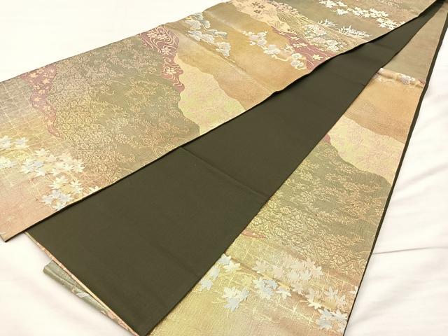 平和屋着物◎六通柄袋帯 立波花文 金糸 正絹 逸品 BAAM5624if