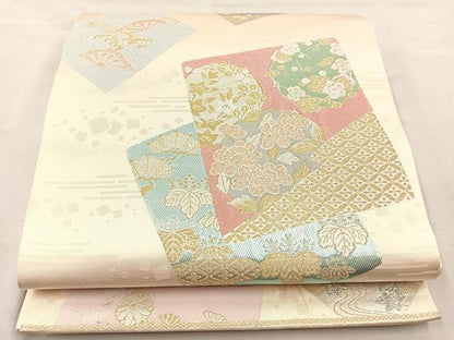 平和屋着物◎六通柄袋帯 唐織 蒔絵色紙散らし 銀糸 正絹 逸品 BAAM5632if