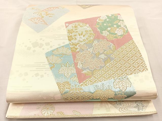 平和屋着物◎六通柄袋帯 唐織 蒔絵色紙散らし 銀糸 正絹 逸品 BAAM5632if